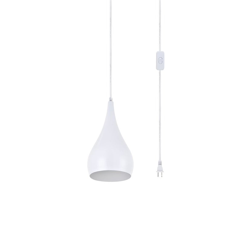 Living District Nora 1-Light Mid-Century Aluminum Pendant in White