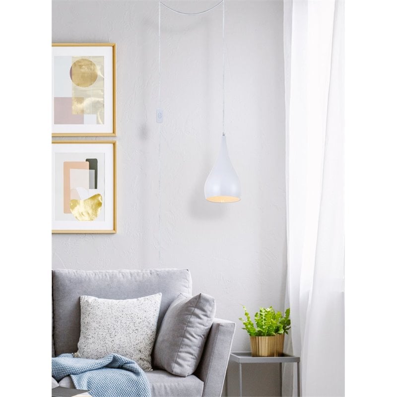 Living District Nora 1-Light Mid-Century Aluminum Pendant in White