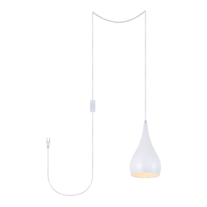 Living District Nora 1-Light Mid-Century Aluminum Pendant in White