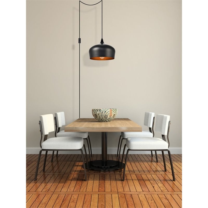 Living District Nora 1-Light Mid-Century Aluminum Pendant in Black Finish