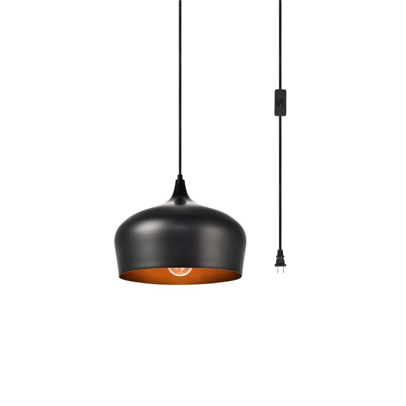Living District Nora 1-Light Mid-Century Aluminum Pendant in Black Finish