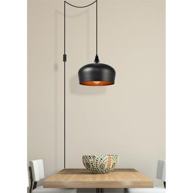 Living District Nora 1-Light Mid-Century Aluminum Pendant in Black Finish