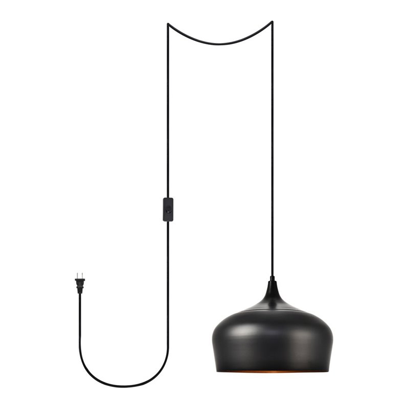 Living District Nora 1-Light Mid-Century Aluminum Pendant in Black Finish