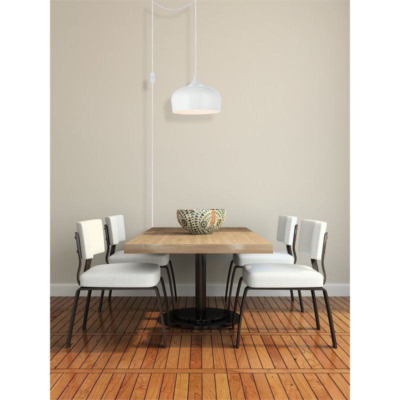 Living District Nora 1-Light Mid-Century Aluminum Pendant in White Finish