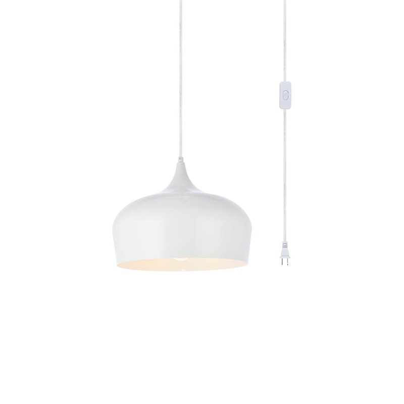 Living District Nora 1-Light Mid-Century Aluminum Pendant in White Finish