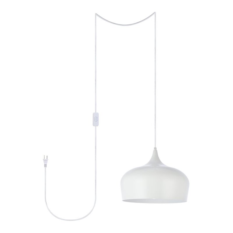 Living District Nora 1-Light Mid-Century Aluminum Pendant in White Finish