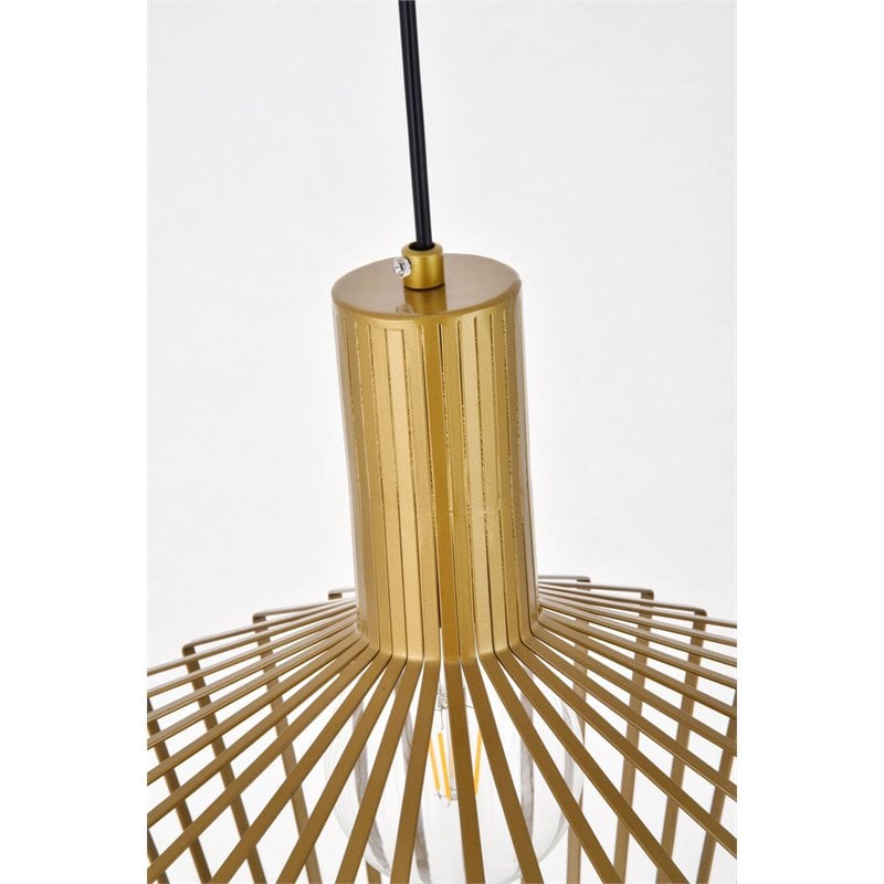 Living District Ronnie 1-Light Modern Metal Pendant in Brass