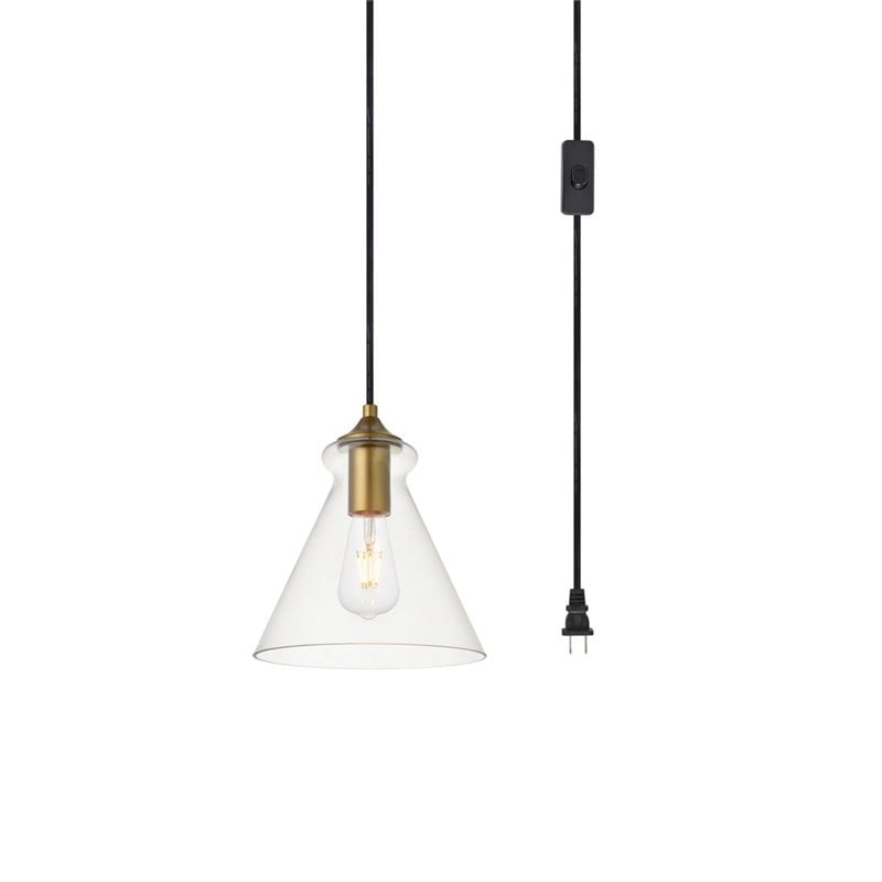 Living District Destry 1-Light Mid-Century Metal Pendant in Brass
