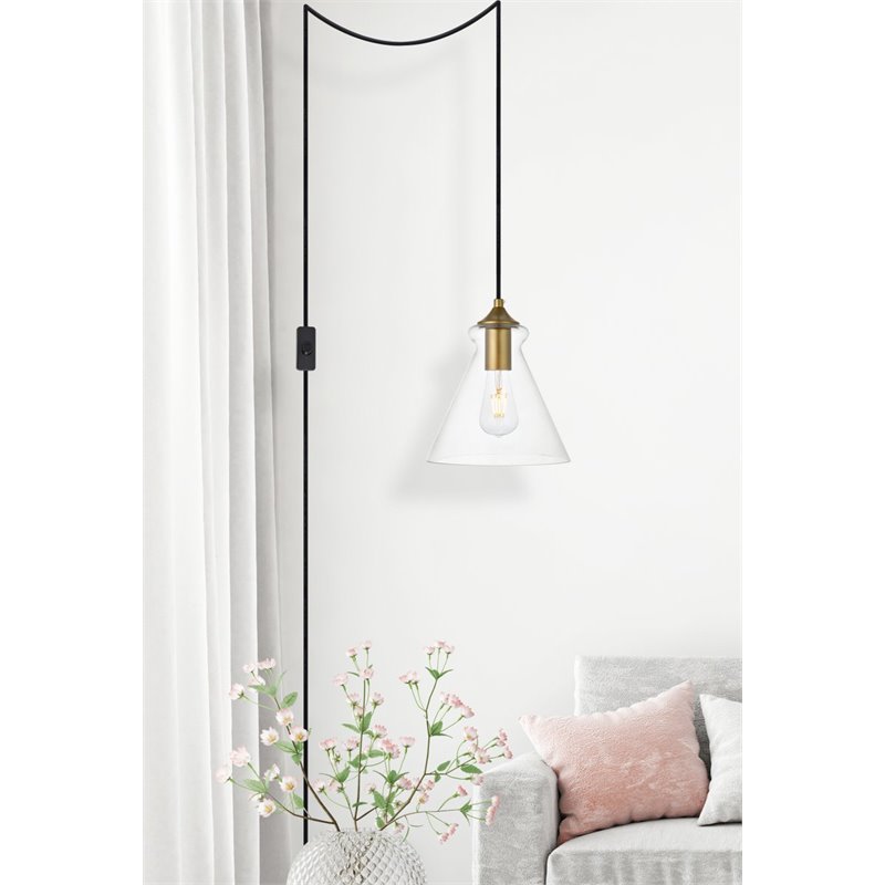 Living District Destry 1-Light Mid-Century Metal Pendant in Brass