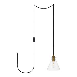 living district destry 1-light mid-century metal pendant in brass