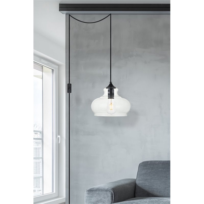 Living District Destry 1-Light Mid-Century Metal Pendant in Black Finish