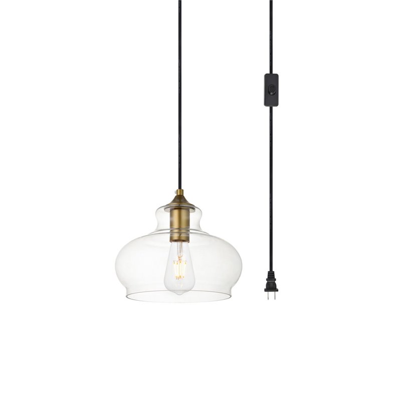 Living District Destry 1-Light Mid-Century Metal Pendant in Brass Finish
