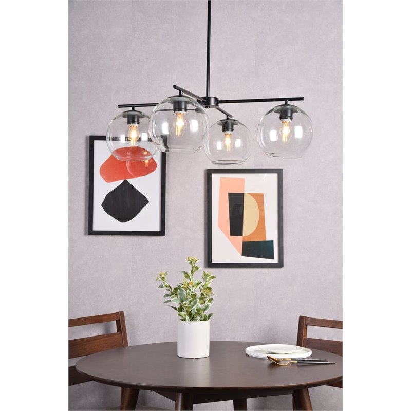 Living District Opus 4-Light Mid-Century Metal Pendant in Black and Clear