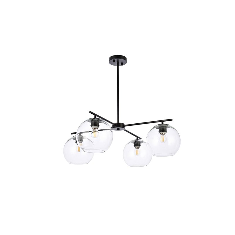 Living District Opus 4-Light Mid-Century Metal Pendant in Black and Clear