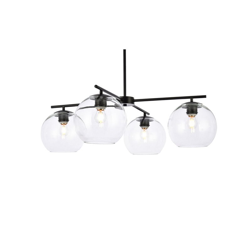 Living District Opus 4-Light Mid-Century Metal Pendant in Black and Clear