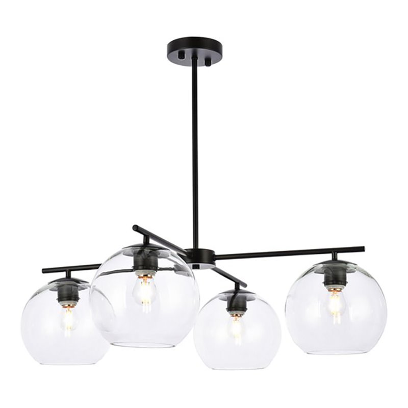 Living District Opus 4-Light Mid-Century Metal Pendant in Black and Clear