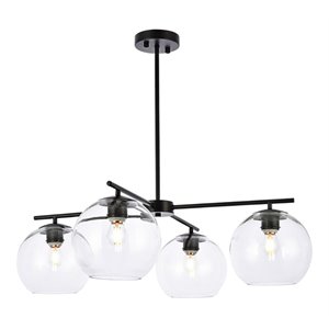 Living District Opus 4-Light Mid-Century Metal Pendant in Black and Clear