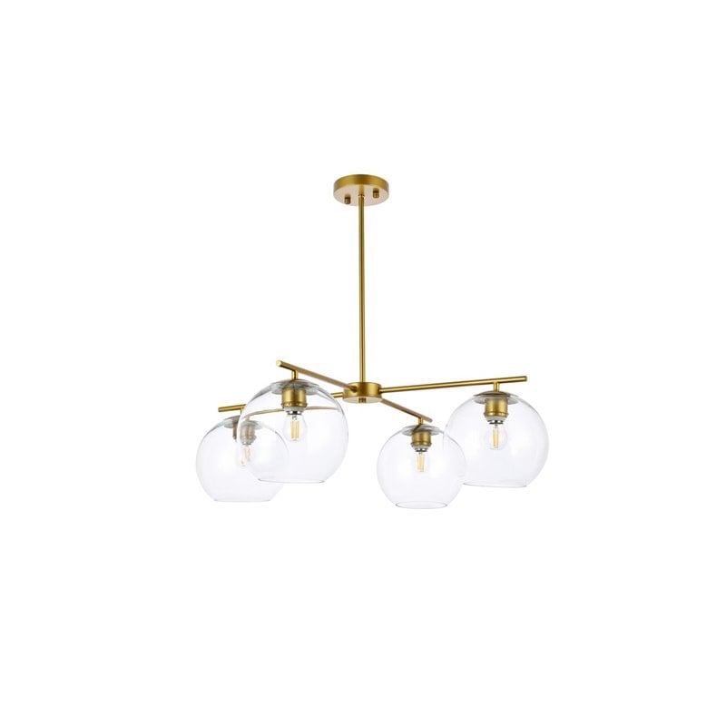 Living District Opus 4-Light Mid-Century Metal Pendant in Brass and Clear