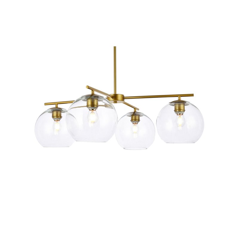 Living District Opus 4-Light Mid-Century Metal Pendant in Brass and Clear