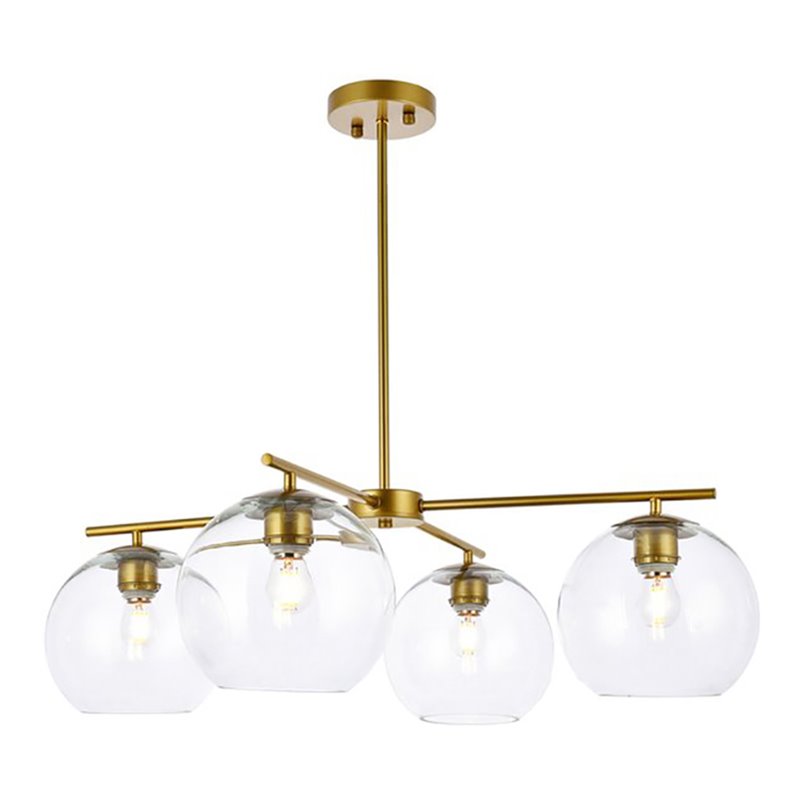 Living District Opus 4-Light Mid-Century Metal Pendant in Brass and Clear
