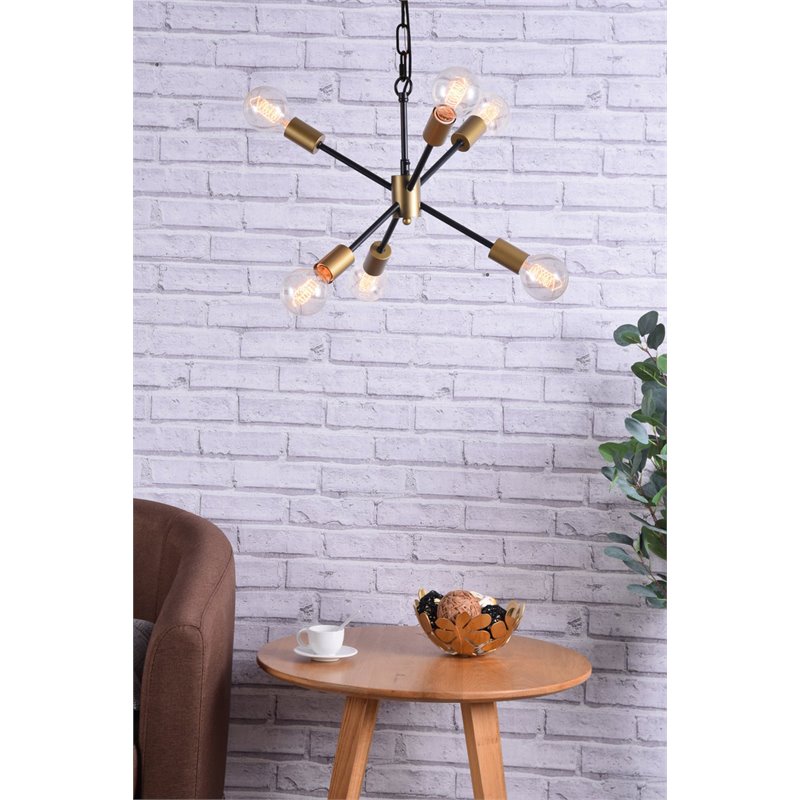 Living District Nolan 6-Light Modern Metal Pendant in Matte Black