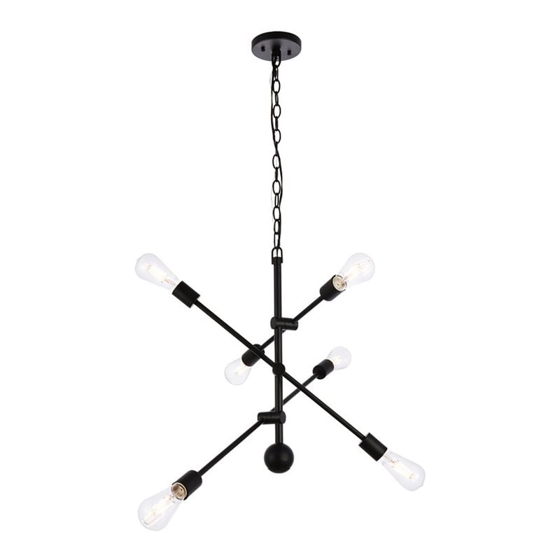 Living District Axel 6-Light Mid-Century Metal Pendant in Black