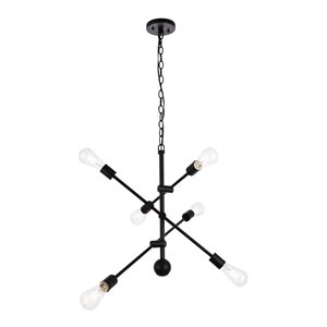Living District Axel 6-Light Mid-Century Metal Pendant in Black