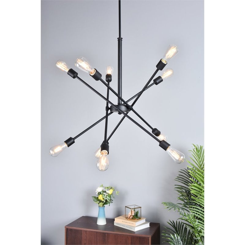 Living District Axel 10-Light Mid-Century Metal Pendant in Black