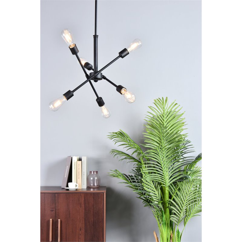 Living District Axel 6-Light Mid-Century Metal Pendant in Black Finish