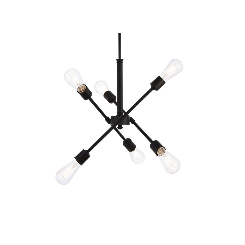Living District Axel 6-Light Mid-Century Metal Pendant in Black Finish