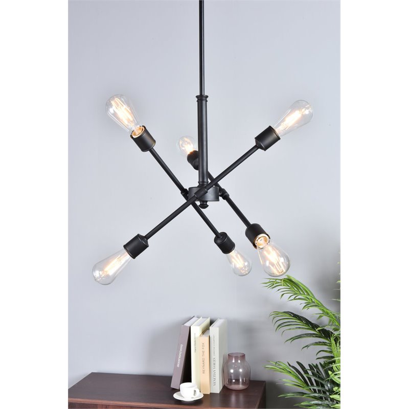 Living District Axel 6-Light Mid-Century Metal Pendant in Black Finish