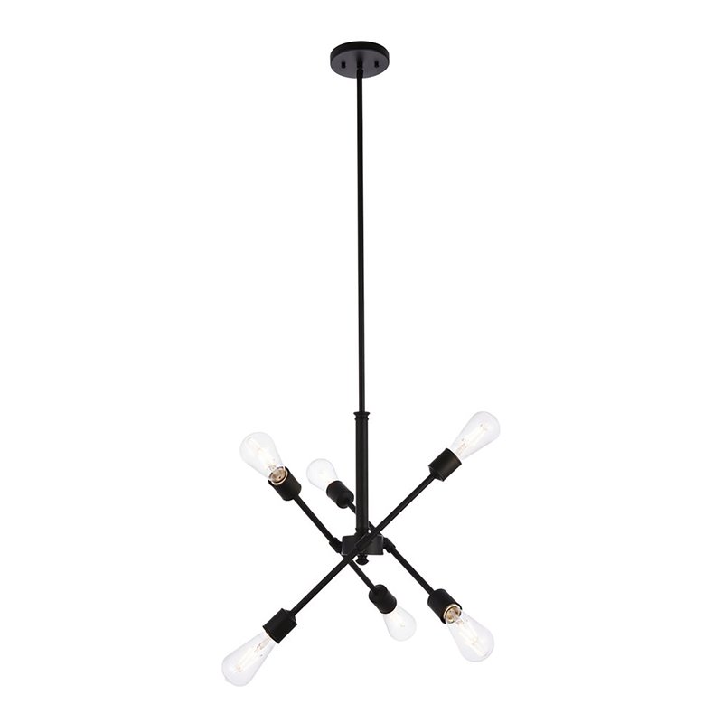 Living District Axel 6-Light Mid-Century Metal Pendant in Black Finish