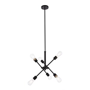 Living District Axel 6-Light Mid-Century Metal Pendant in Black Finish