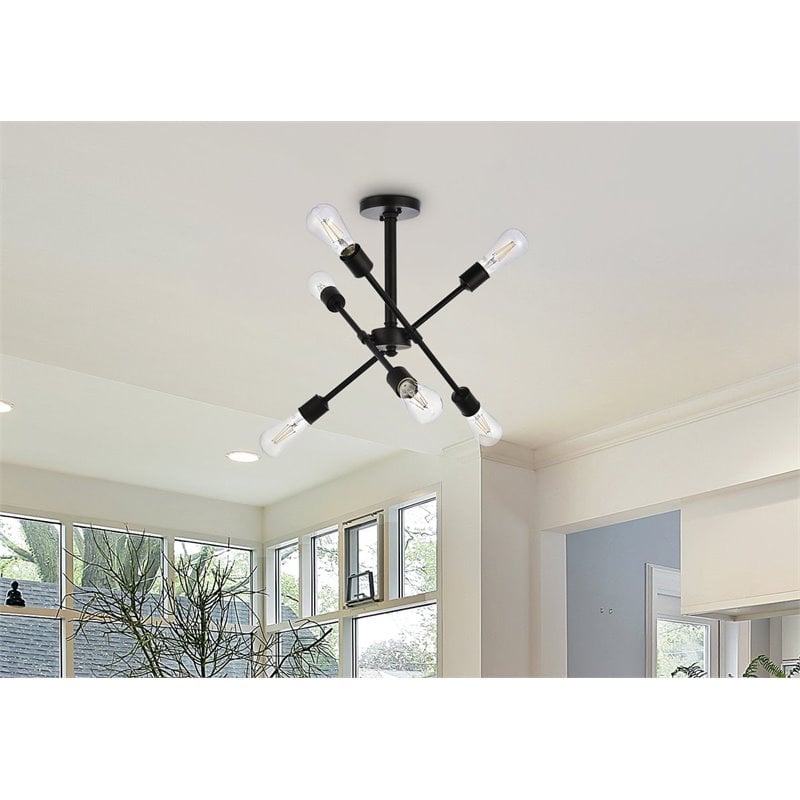 Living District Axel 6-Light Mid-Century Metal Flush Mount in Black