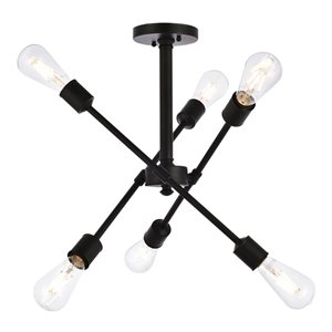 Living District Axel 6-Light Mid-Century Metal Flush Mount in Black