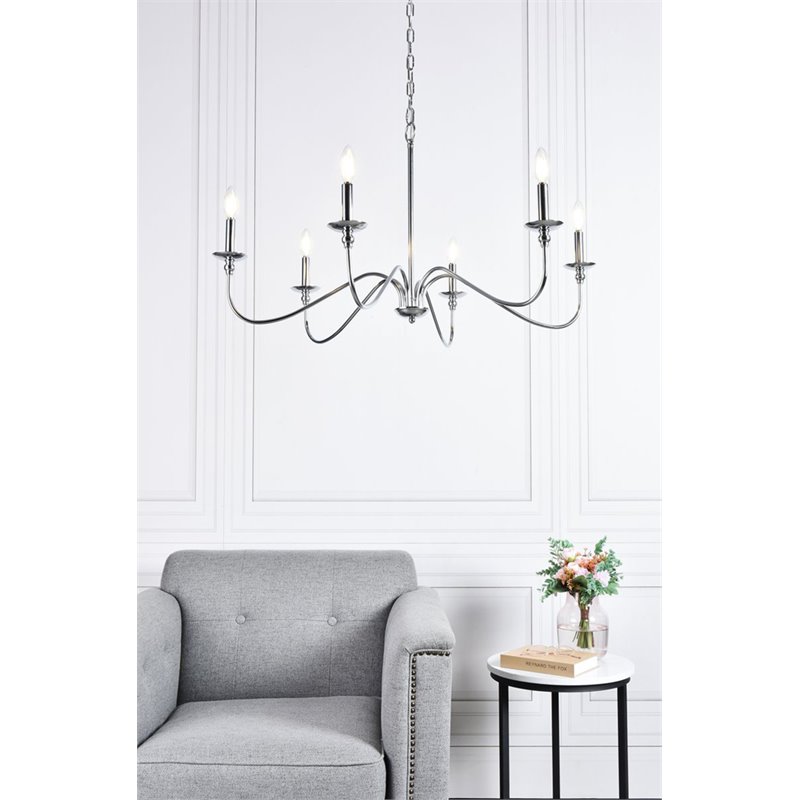 Living District Rohan 6-Light Mid-Century Metal Chandelier in Polished Nickel