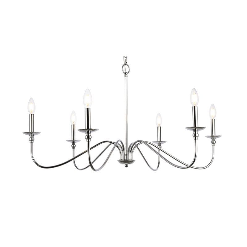 Living District Rohan 6-Light Mid-Century Metal Chandelier in Polished Nickel