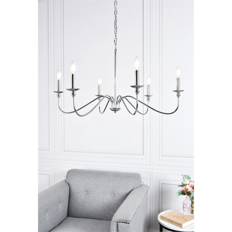 Living District Rohan 6-Light Mid-Century Metal Chandelier in Polished Nickel