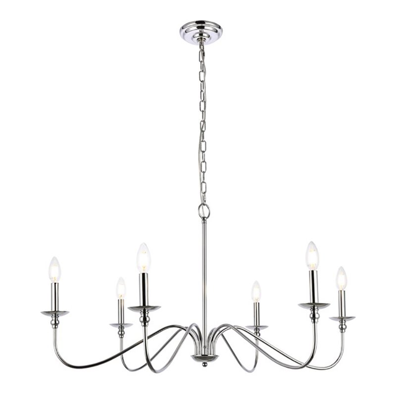 Living District Rohan 6-Light Mid-Century Metal Chandelier in Polished Nickel