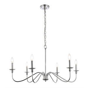 Living District Rohan 6-Light Mid-Century Metal Chandelier in Polished Nickel
