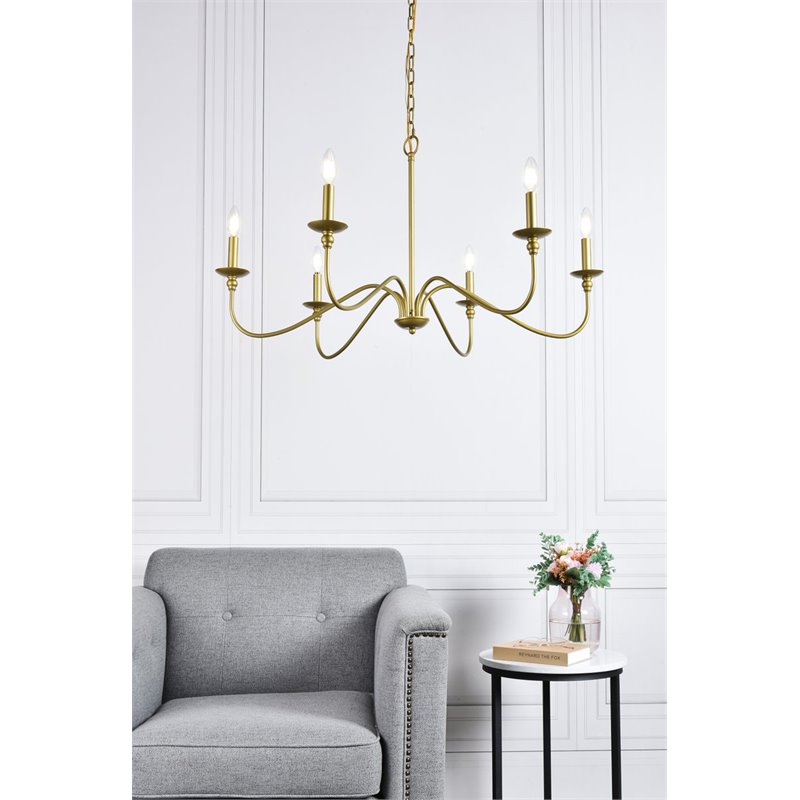 Living District Rohan 6-Light Mid-Century Metal Chandelier in Brass