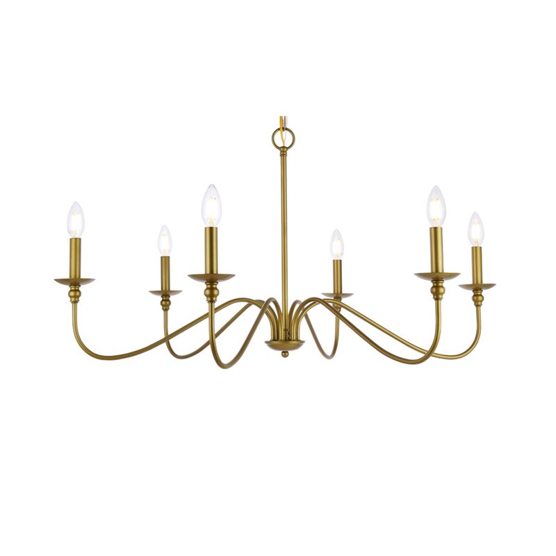 Living District Rohan 6-Light Mid-Century Metal Chandelier in Brass