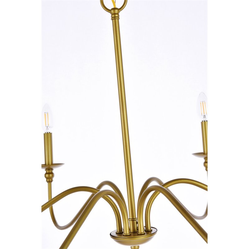 Living District Rohan 6-Light Mid-Century Metal Chandelier in Brass