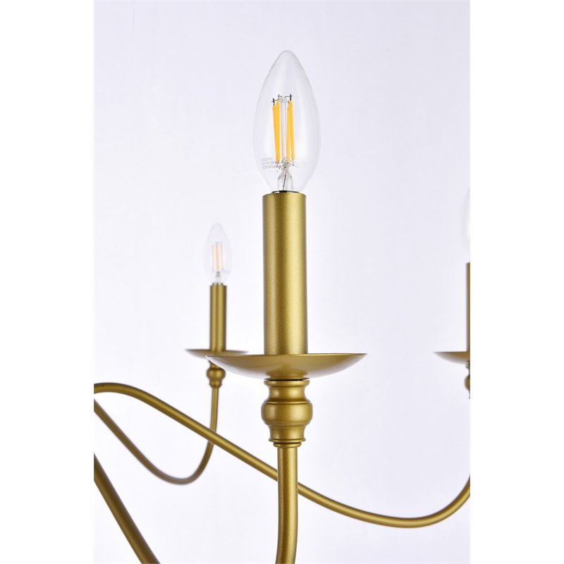 Living District Rohan 6-Light Mid-Century Metal Chandelier in Brass