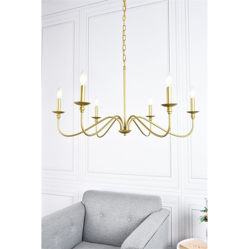 Living District Rohan 6-Light Mid-Century Metal Chandelier in Brass