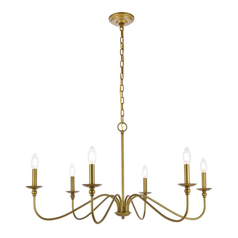 Living District Rohan 6-Light Mid-Century Metal Chandelier in Brass