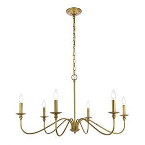 Living District Rohan 6-Light Mid-Century Metal Chandelier in Brass