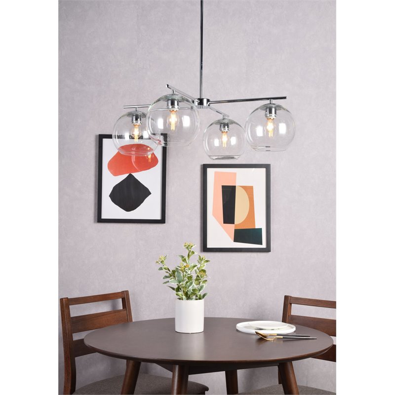 Living District Opus 4-Light Mid-Century Metal Pendant in Chrome and Clear