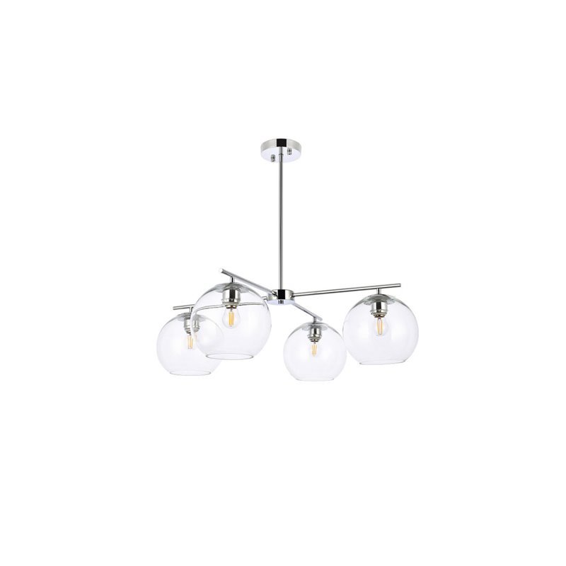 Living District Opus 4-Light Mid-Century Metal Pendant in Chrome and Clear