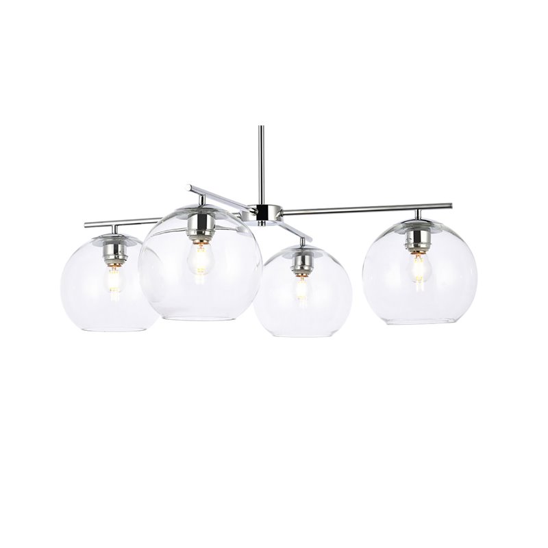 Living District Opus 4-Light Mid-Century Metal Pendant in Chrome and Clear